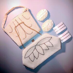 *SOLD on eBay 1st* Vintage 1950s White Beaded Purses & Shoe Clips